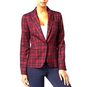 Tommy Hilfiger red and purple plaid blazer size 10